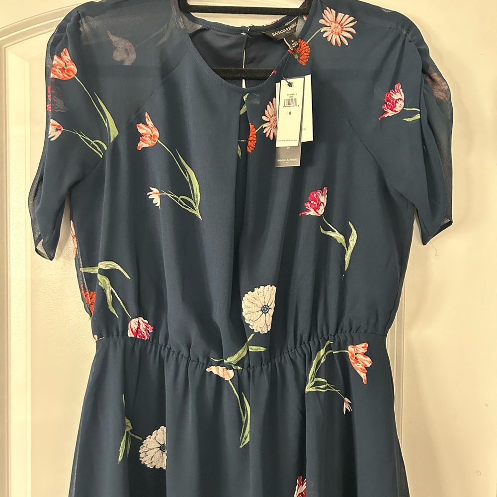 Banana Republic Navy Floral Midi Dress